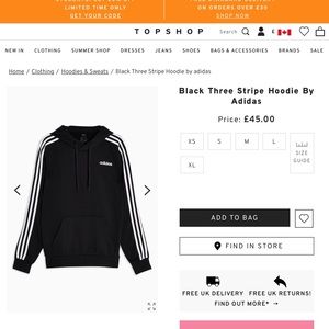 Authentic Adidas Black Stripe Hoodie